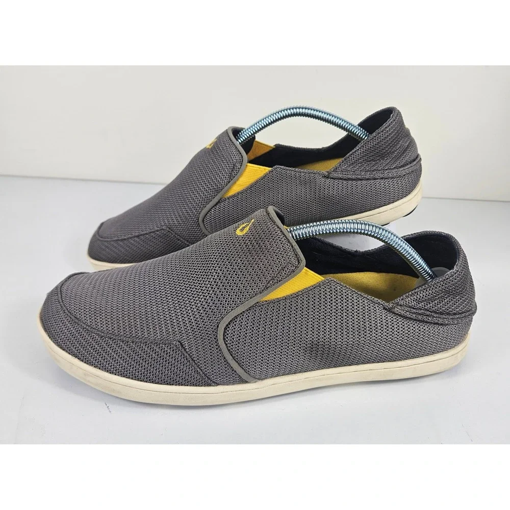 OluKai Nohea Mesh Mens 10.5 Slip On Mesh Shoes Gray Yellow Loafers
